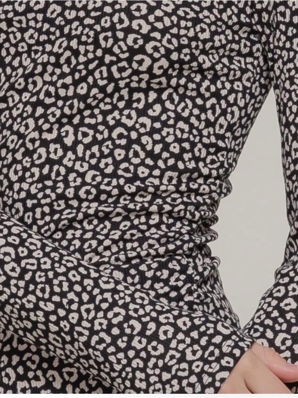 Sheer Top Leopard Animal Print Long Sleeve Mock Neck Top - Picture 7 of 10